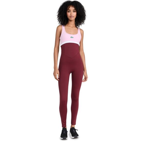 Lacoste x Bandier Colorblock Full Bodysuit All Motion Bordeaux Size Large - Picture 6 of 13